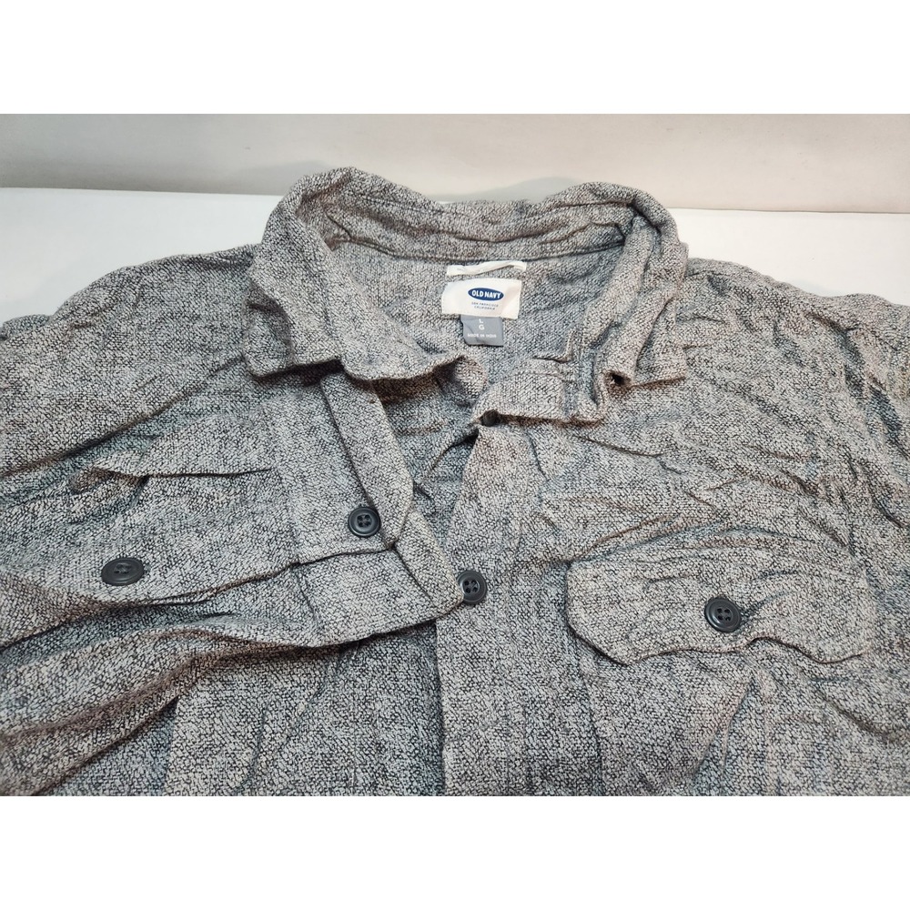 Oldβ Navy Mens Button Up Shirt Large Grey Textured Long Sleeve Casual